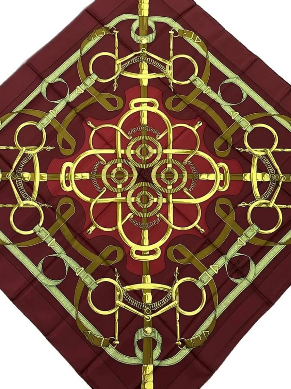 HERMES Carre 90 Bordeaux Yellow Multi Scarf
